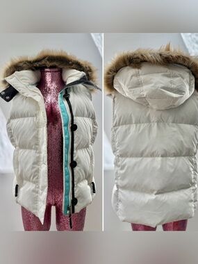 L.L. Bean Vintage Faux Fur Hooded Goose Down Puffer Vest White M